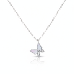 925 Sterling Silver Mother of Pearl Butterfly Necklace | Minimalist Sparkling Wings Pendant|BJ-27