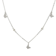 925 Sterling Silver Butterfly Station Choker Necklace for Women | Minimalist Cubic Zirconia Layering Chain