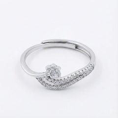 925 Sterling Silver Wave Design Ring with Cubic Zirconia, Elegant Wedding Engagement Band, White Crystal Accents | BJLR-0007