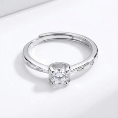 Sterling Silver Solitaire Engagement Ring with Cubic Zirconia, Round Cut Crystal Gemstone, Channel Set Side Stones | BJLR-0001