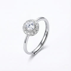 925 Sterling Silver Round Halo Engagement Ring, Cubic Zirconia Solitaire with Crystal Accents, Classic Wedding Band | BJLR-0013