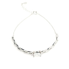 925 Sterling Silver Crystal Bracelet, Elegant Chain Link Design with Square Center Stone, Adjustable Length, Jewelry for Women| Gifts for Women & Girls & Girlfriend |Wedding and Christmas Gifts | BJBR-038