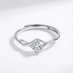 925 Sterling Silver Twisted Infinity Solitaire Ring with Cubic Zirconia, Elegant Wedding Engagement Band, Modern Design | BJLR-09