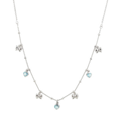925 Sterling Silver Jewelry Set with Blue Crystal, Bow Design Necklace | BJ-04