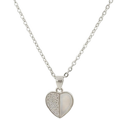 925 Sterling Silver Heart Pendant Necklace – Mother of Pearl & Sparkling CZ Dual-Texture Romantic Charm Jewelry | BJ-012