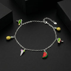 925 Sterling Silver Fruit Charm Anklets for Girls &amp; Women | Watermelon, Pineapple &amp; Ice Cream Charms | Cute Trendy Anklets | BJAK-0003