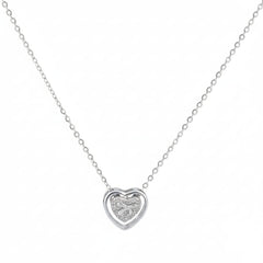 925 Sterling Silver Double Heart Necklace – Sparkling Pave CZ Bow Pendant| BJ-35