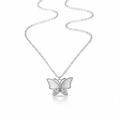 925 Sterling Silver Butterfly Necklace – Mother of Pearl & CZ Pendant | BJ-28
