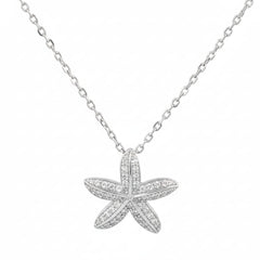 925 Sterling Silver Starfish Necklace – Sparkling Pave CZ Ocean Pendant | BJ-033