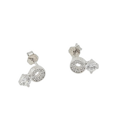 Radiant Geometry: 925 Sterling Silver Cubic Zirconia Circle & Solitaire Studs| BJER-022