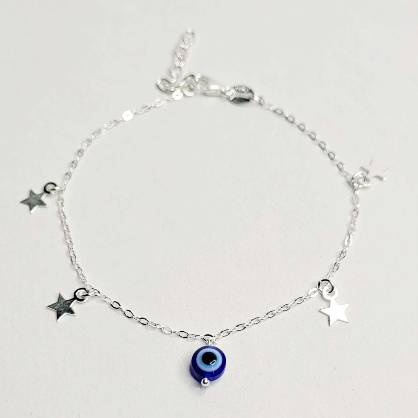 BHAVANI JEWELLERS 925 Italian Starling Silver Star Charms Whith Evil Eye Adjustable Bracelate | BJ-049