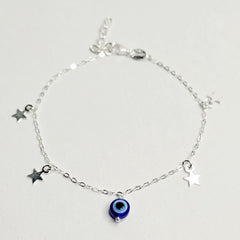 BHAVANI JEWELLERS 925 Italian Starling Silver Star Charms Whith Evil Eye Adjustable Bracelate | BJ-049