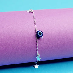 BHAVANI JEWELLERS 925 Italian Starling Silver Star Charms Whith Evil Eye Adjustable Bracelate | BJ-049