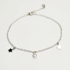 BHAVANI JEWELLERS 925 Italian Starling Silver Star Charm With White Daimond Adjustable Bracelate | BJ-43