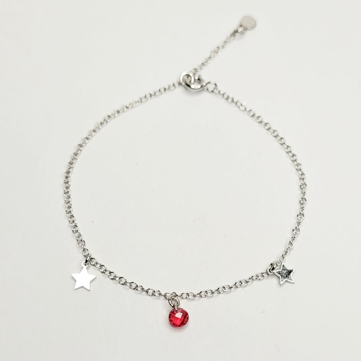 BHAVANI JEWELLERS 925 Italian Starling Silver Star Charm Whith Rubystar Daimond Adjustable Bracelate | BJ-039