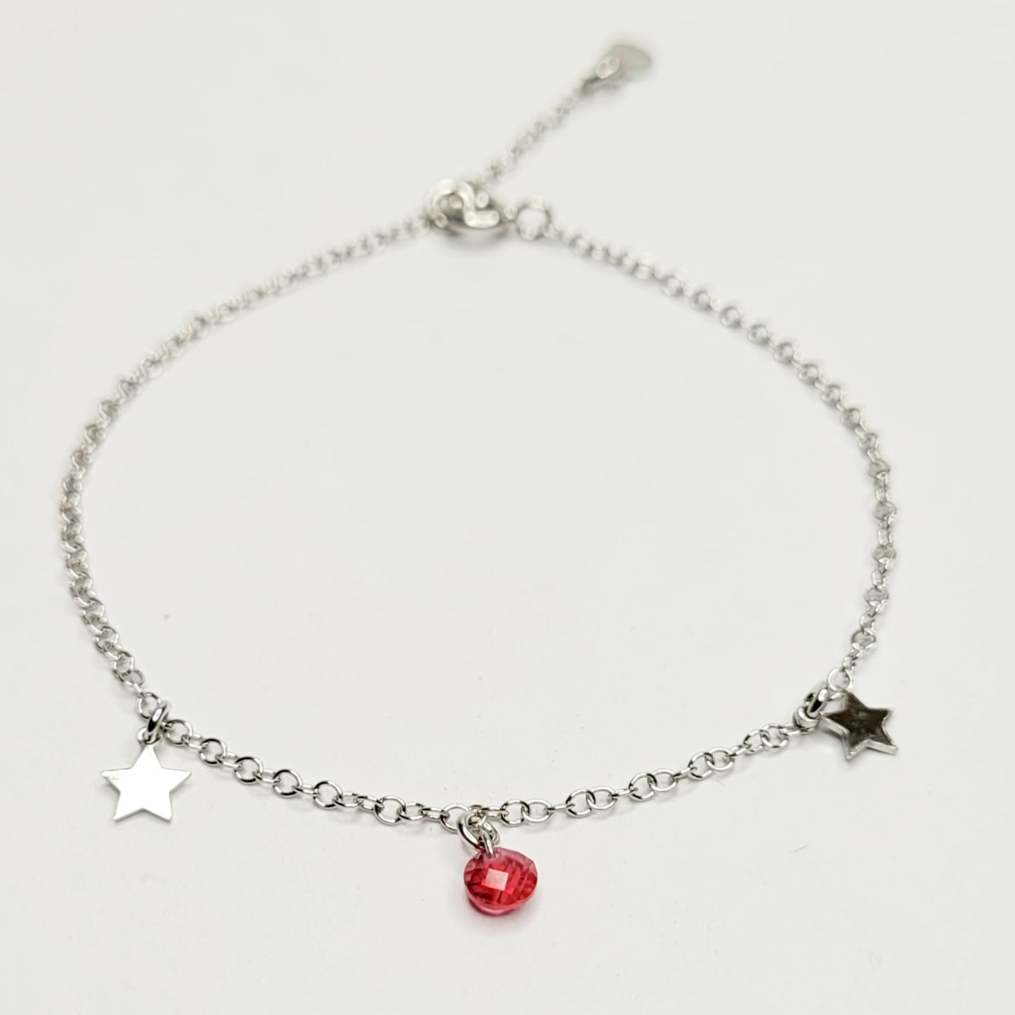 BHAVANI JEWELLERS 925 Italian Starling Silver Star Charm Whith Rubystar Daimond Adjustable Bracelate | BJ-039