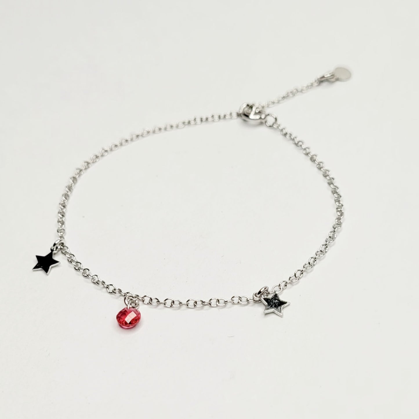 BHAVANI JEWELLERS 925 Italian Starling Silver Star Charm Whith Rubystar Daimond Adjustable Bracelate | BJ-039