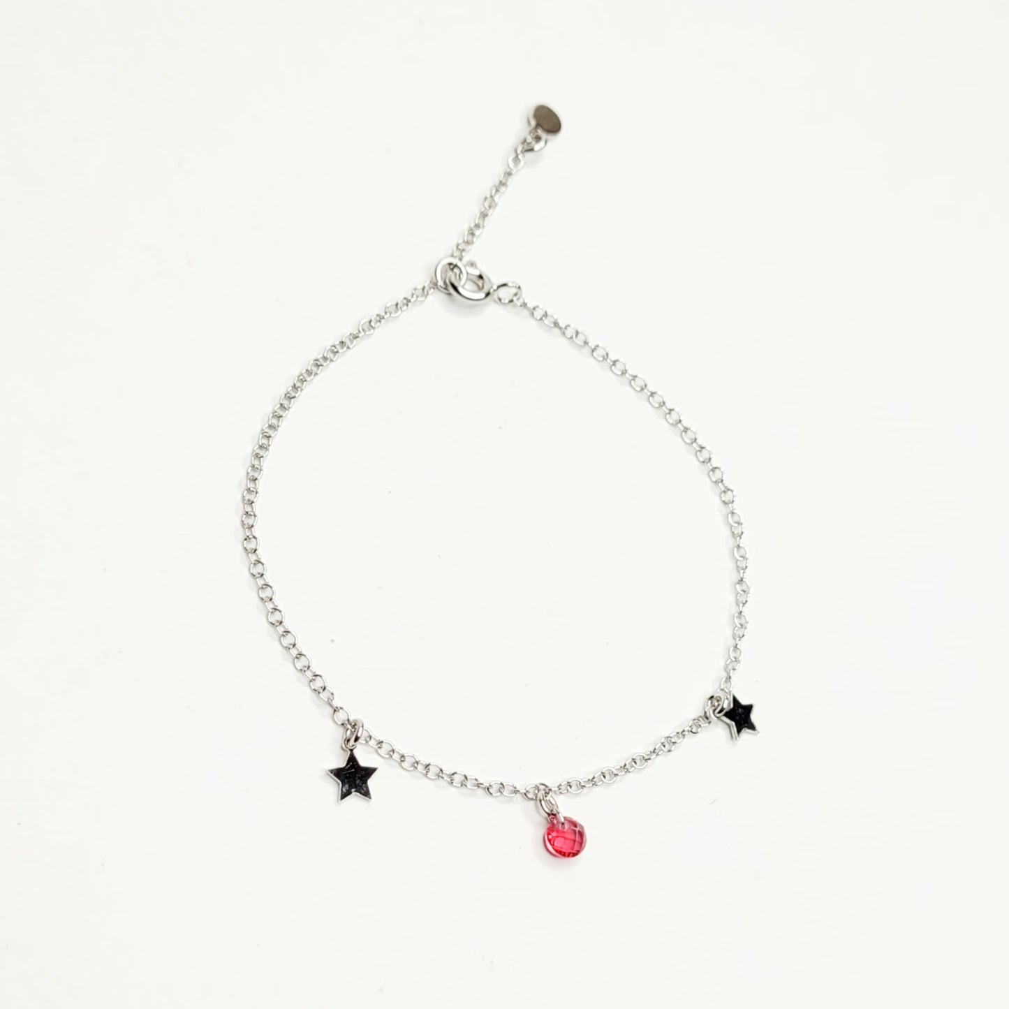 BHAVANI JEWELLERS 925 Italian Starling Silver Star Charm Whith Rubystar Daimond Adjustable Bracelate | BJ-039