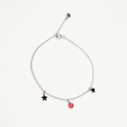 BHAVANI JEWELLERS 925 Italian Starling Silver Star Charm Whith Rubystar Daimond Adjustable Bracelate | BJ-039