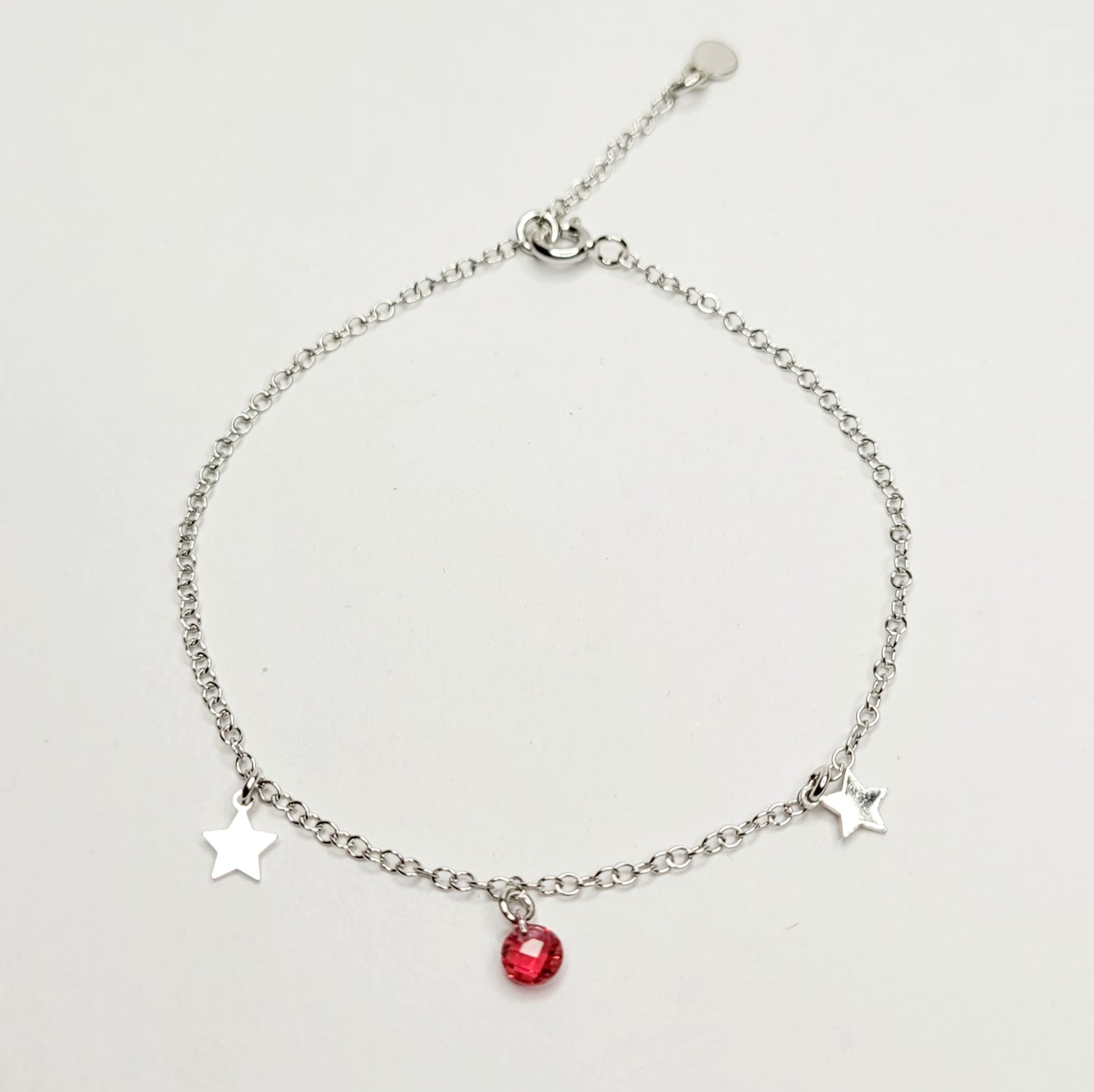 BHAVANI JEWELLERS 925 Italian Starling Silver Star Charm Whith Rubystar Daimond Adjustable Bracelate | BJ-039