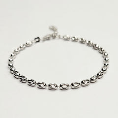 BHAVANI JEWELLERS 925 Italian Starling Silver Bead Oval Chain Bracelate | BJ-045 Lenth 6.50 Inch + 1 Inch Adjustable