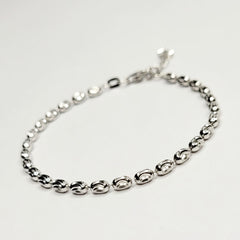 BHAVANI JEWELLERS 925 Italian Starling Silver Bead Oval Chain Bracelate | BJ-045 Lenth 6.50 Inch + 1 Inch Adjustable