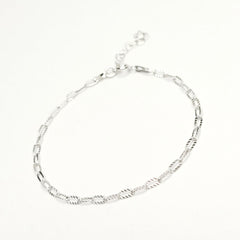 BHAVANI JEWELLERS 925 Italian Starling Silver Paper Clip Flat Wire Chain Adjustable Bracelate | BJ-042