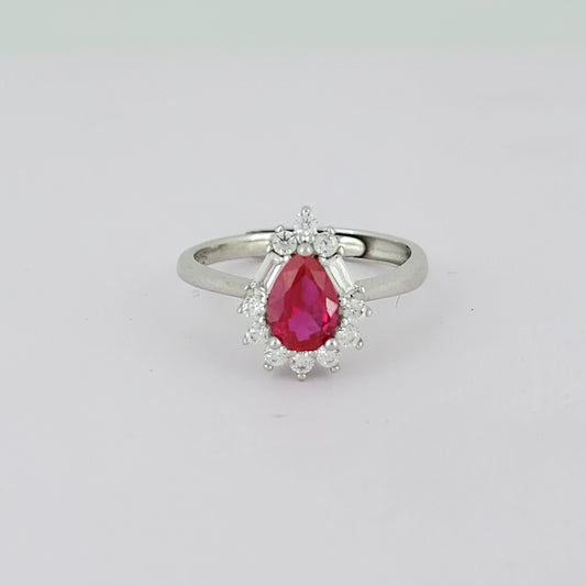 BHAVANI JEWELLERS 925 Italian Starling Silver Pear Cut Ruby Adjustable Ring | BJ-LR-07