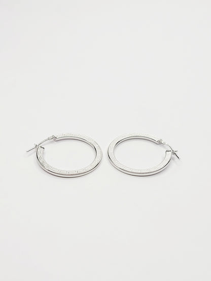 BHAVANI JEWELLERS 925 Italian Starling Silver Greek Key Patternrd Hoop Creole Earring | BJ-ER-013