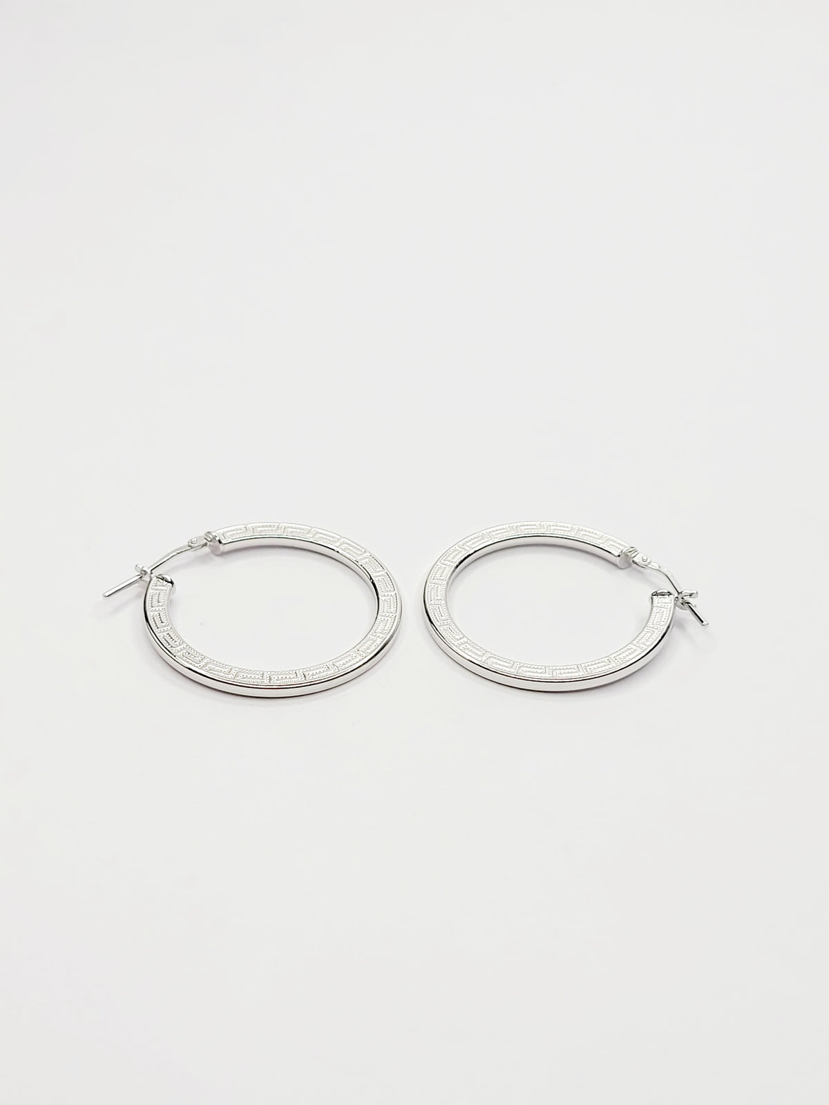 BHAVANI JEWELLERS 925 Italian Starling Silver Greek Key Patternrd Hoop Creole Earring | BJ-ER-013