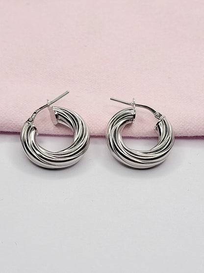 BHAVANI JEWELLERS 925 Italian Starling Silver Solid Silver Twisted Hoop Earring | BJ-ER-011