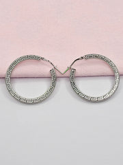 BHAVANI JEWELLERS 925 Italian Starling Silver Greek Key Patternrd Hoop Creole Earring | BJ-ER-013