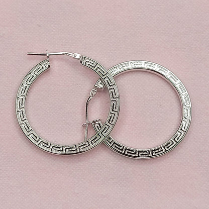 BHAVANI JEWELLERS 925 Italian Starling Silver Greek Key Patternrd Hoop Creole Earring | BJ-ER-013