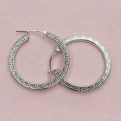 BHAVANI JEWELLERS 925 Italian Starling Silver Greek Key Patternrd Hoop Creole Earring | BJ-ER-013