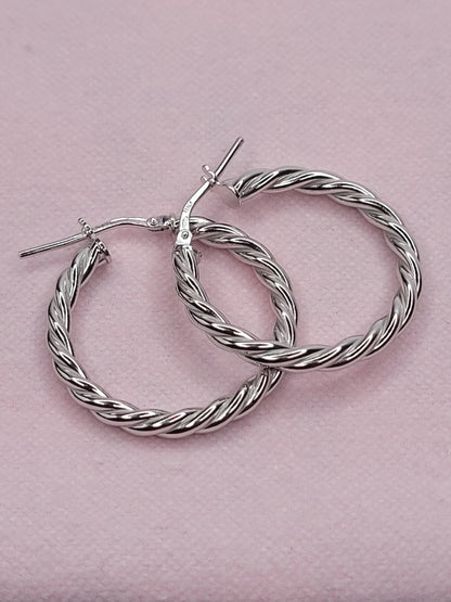 BHAVANI JEWELLERS 925 Italian Starling Silver Medium Twisted Hoop Earring | BJ-ER-09