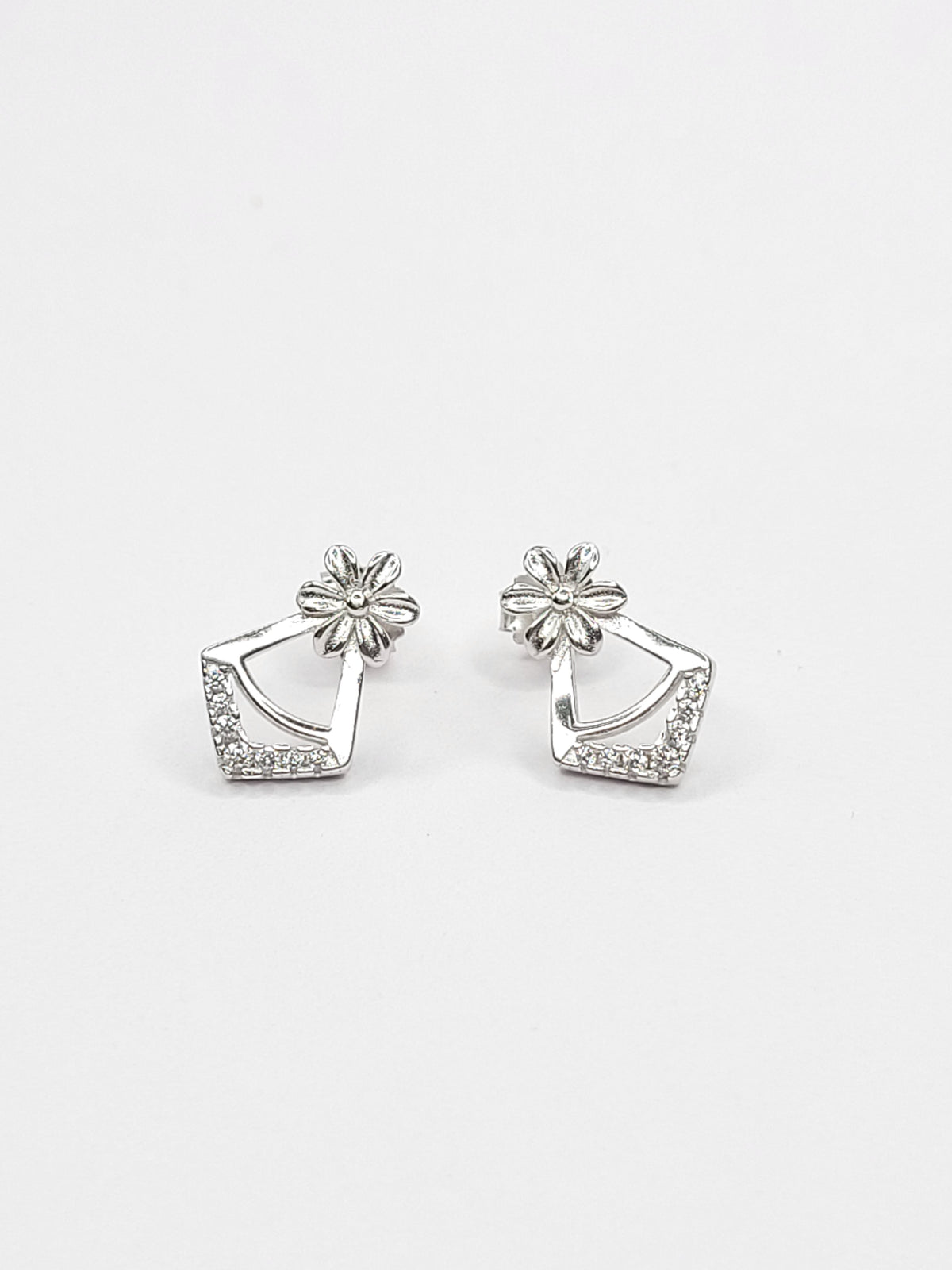 BHAVANI JEWELLERS 925 Starling Silver Triangle Whith Flower Earring | BJ-ER-020