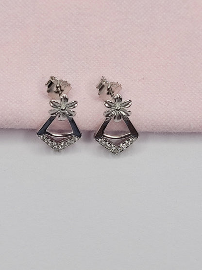 BHAVANI JEWELLERS 925 Starling Silver Triangle Whith Flower Earring | BJ-ER-020