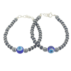 925 Starling Silver Evil Eye Protection Kids Nazariya with Blue Glass Beads, Crystal Design, Traditional Amulet Style | BJKDNJ-02