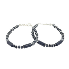 925 Starling Silver Handcrafted Black and Silver Beaded Kids Nazariya, Hematite Glass Beads, Sterling Silver Clasp | BJKDNJ-017