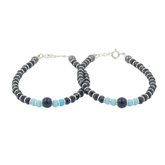 925 Starling Silver Handcrafted Glass Bead Kids Nazariya, Navy Blue and Light Blue Crystal Beads, Jewelry for Kids | BJKDNJ-015