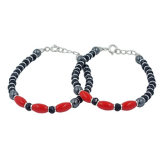 925 Starling Silver Handcrafted Red and Black Beaded Kids Nazariya, Glass Beads, Statement Jewelry for Women | BJKDNJ-08