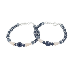 925 Starling Silver Handcrafted Navy Blue and White Beaded Kids Nazariya | BJKDNJ-018