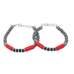925 Starling Silver Handcrafted Beaded Kids Nazariya, Red and Black Glass Beads, Statement Jewelry | BJKDNJ-06