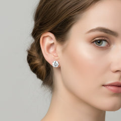 925 Sterling Silver Round Cut Cubic Zirconia Stud Earrings, Classic Solitaire Design, Clear Crystal | Gifts for Women & Girls & Girlfriend |Wedding and Christmas Gifts | BJER-025