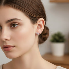 925 Sterling Silver Bow Stud Earrings with Crystal, Dainty Butterfly Design | Gifts for Women & Girls & Girlfriend |Wedding and Christmas Gifts | BJER-05