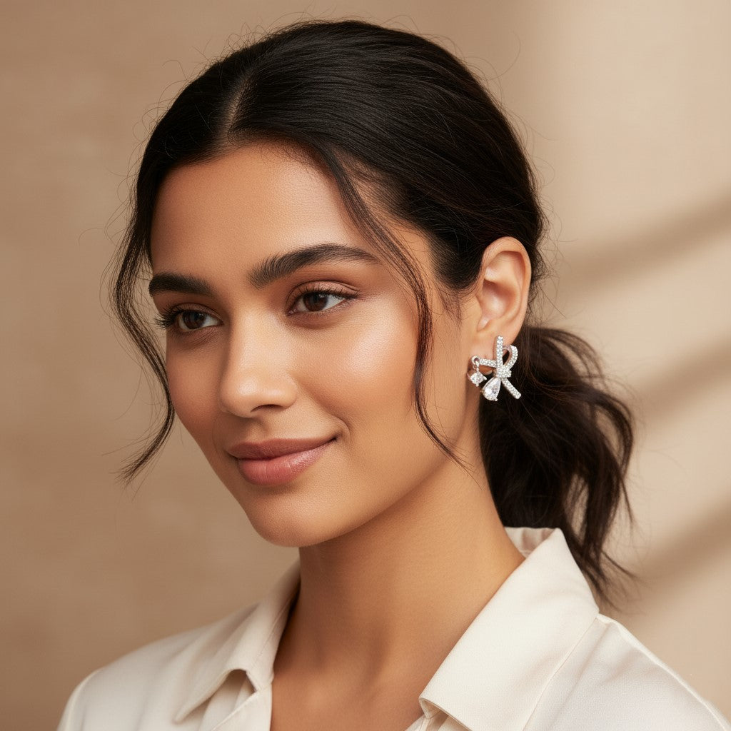 Pavé Bow Dangle Earrings