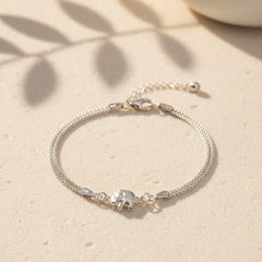 925 Sterling Silver Mesh Chain Bracelet with Elephant Charm, Adjustable Length, Jewelry for Women | Gifts for Women & Girls & Girlfriend |Wedding and Christmas Gifts | BJBR-02