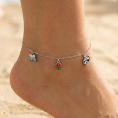 925 Sterling Silver Cute Charm Anklets for Girls &amp; Women | Butterfly, Teddy &amp; Mushroom Charms | Adjustable Chain | BJAK-0006