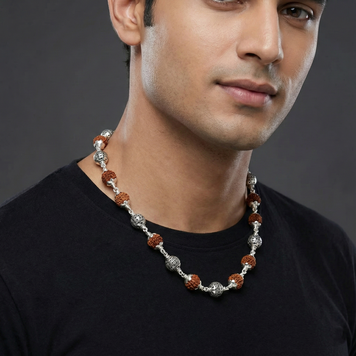 Handcrafted Sterling Silver Rudraksha Bead Mala | BJRDXMLA-08