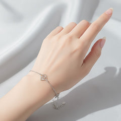 925 Sterling Silver Dainty Geometric Square Bracelet, Delicate Chain Design with Square Floral Charm, Adjustable Length| Gifts for Women & Girls & Girlfriend |Wedding and Christmas Gifts | BJBR-047